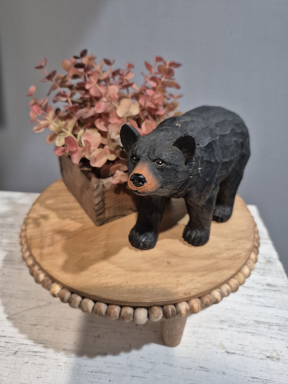 Hand-Carved Black Bear Figurine with Rustic Finish